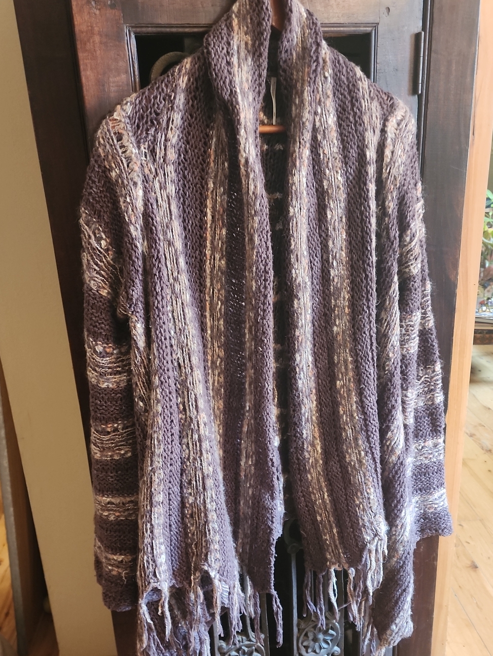 Gorgeous Free People Open-Front Statement Knit Fringe Sweater/poncho Cardigan,M
